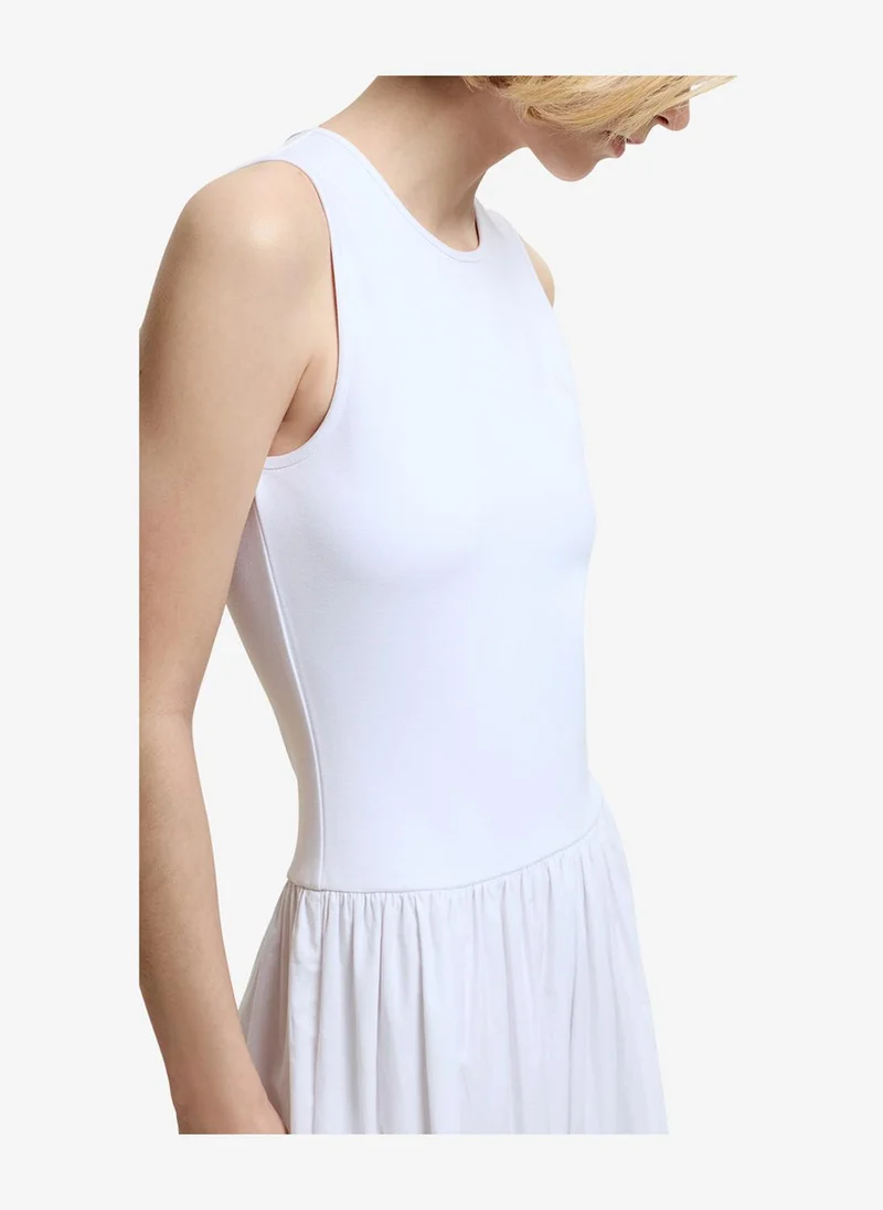 French Connection  Women's Kayle Mix Tiered Ric Rac White Midi Dress for Women | Best Price UAE
