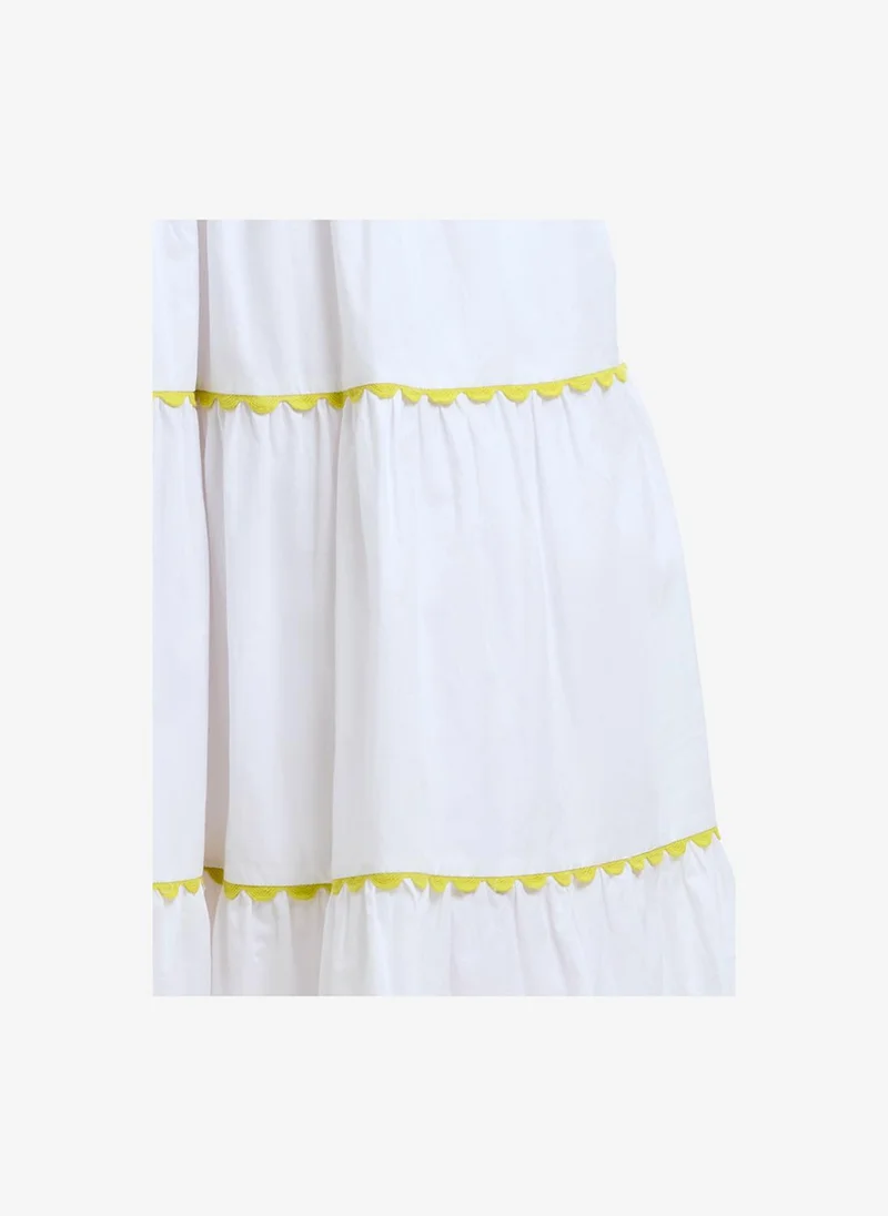French Connection  Women's Kayle Mix Tiered Ric Rac White Midi Dress for Women | Best Price UAE
