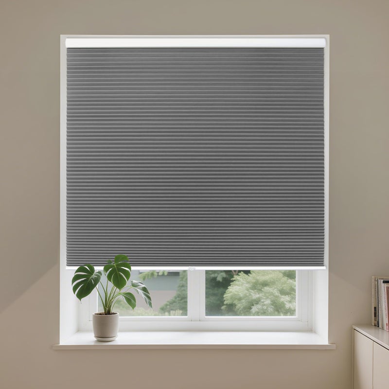 Allesin Cellular Shades Cordless Blackout Honeycomb Blinds for Indoor Windows, Thermal Insulated Window Shades Noise Reduction, Easy to Install, Perfect for Bedroom/Living Room, Grey 34" W x 36" H - Image 1