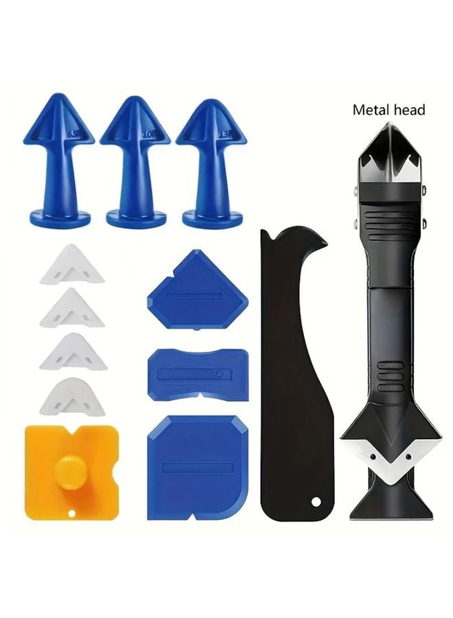 14Pcs Caulking Tools Set Stainless Steel Head Sealant Nozzle Grout Scraper - Image 1