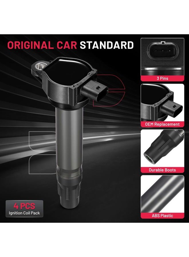 BDFHYK Ignition Coil Pack UF557 Set of 4 Compatible with Chrysler 200 Sebring Dodge Avenger Caliber Journey Jeep Compass Patriot 1.8L 2.0L 2.4L L4 Replacement for IC637 IC637SB 921-2108 - Image 2
