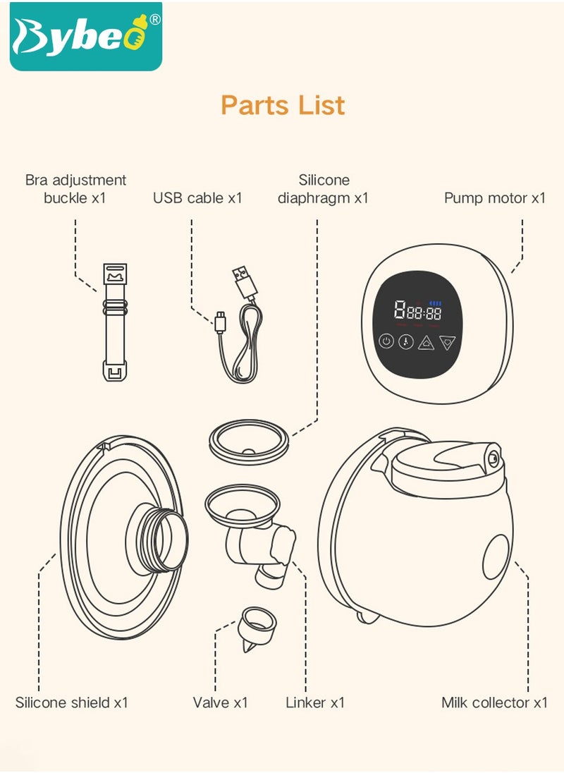 Bybeo - Electric Wearable Hands-Free Breast Pump with 30 PCS Breastmilk Storage Bags, Low Noise & Painless, LCD Display, 3 Modes & 9 Levels - Image 1