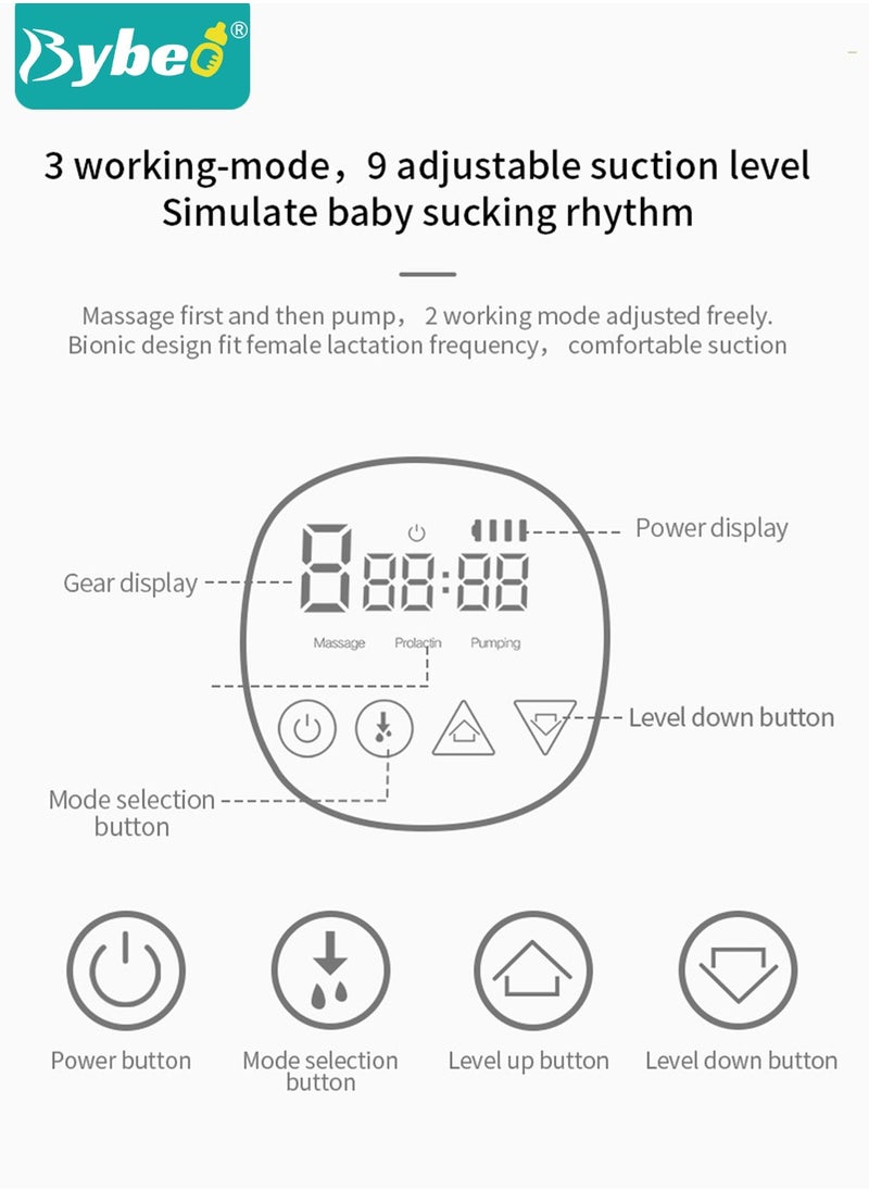 Bybeo - Electric Wearable Hands-Free Breast Pump with 30 PCS Breastmilk Storage Bags, Low Noise & Painless, LCD Display, 3 Modes & 9 Levels - Image 1