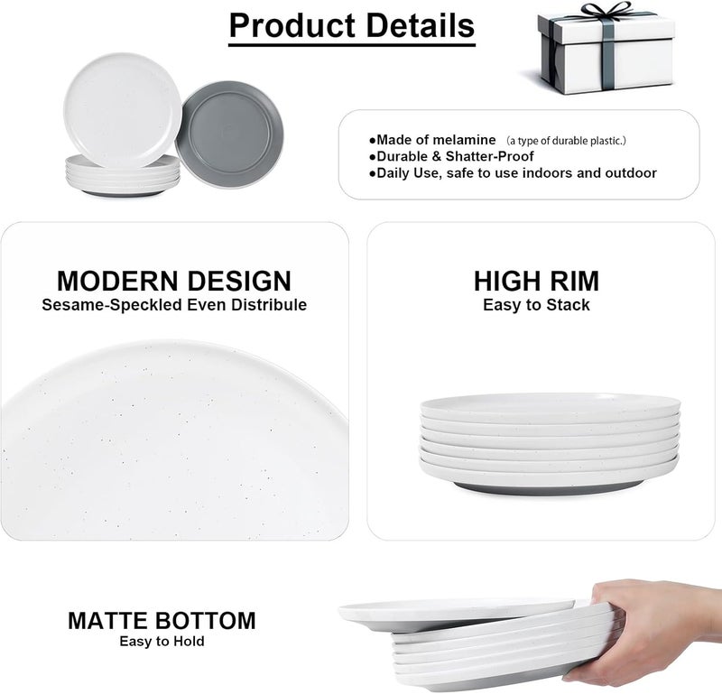 Webbylee Melamine Dessert Plates Set of 675 Serving Durable Dishes Perfect for Kitchen Outdoor UseDurable Small Plates for SaladWhite  Grey - Image 3