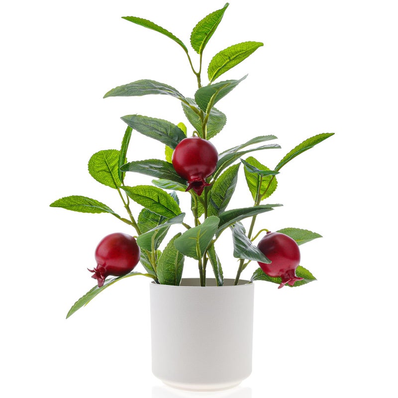 شجرة الرمان الاصطناعية الخضراء نبات مزيف زينة فواكه مزيفة أصص بلاستيكية أوراق واقعية داخلية للمنزل المكتب الطاولة الحديقة 138 بوصة