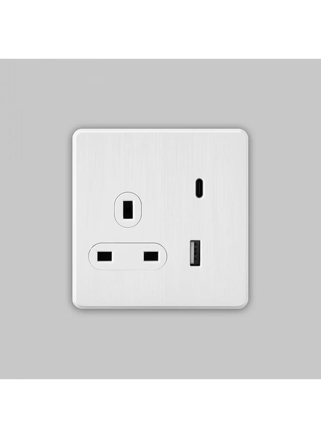 PROMASS Single 13A 1 Gang Double Pole Switched Socket with 2 Gang USB Fast Charger Socket Type C, 25-year warranty. (white)