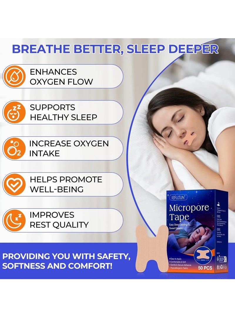 Sefudun 50 Pcs Micropore Tape Mouth Tape Sleep Strips Soft and Comfortable Gentle and Secure Adhesive Mouth Strips Nose Breathing Anti Snoring Better Breathing Oduor Free Sleep Strip Mouths Tape Beige  - Image 5