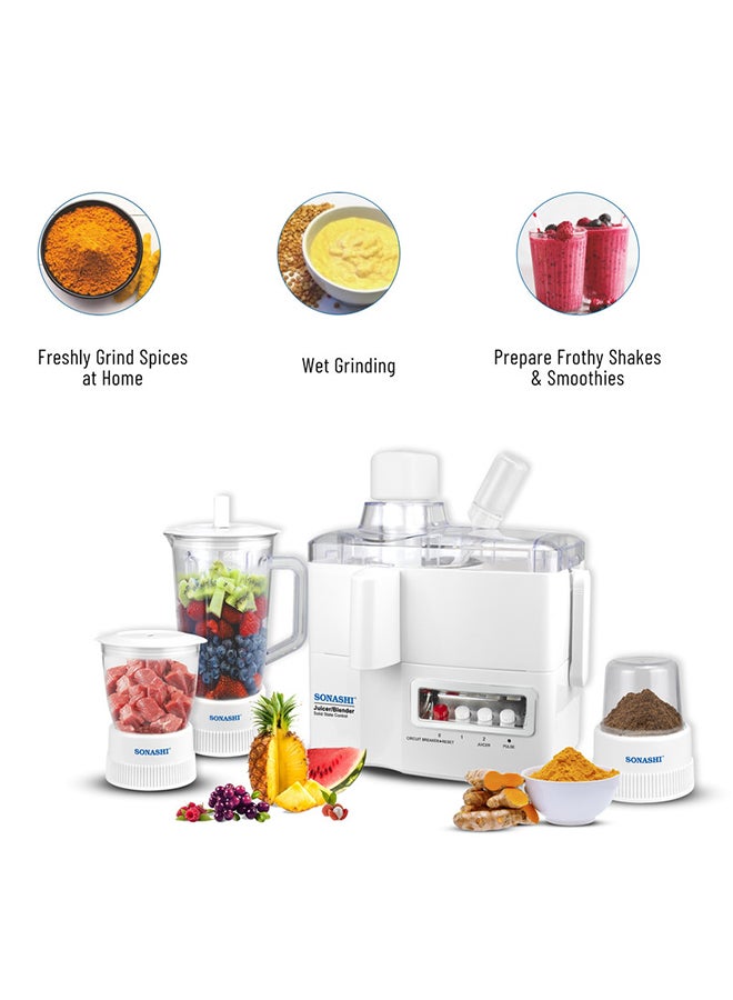 SONASHI 4 in 1 Juicer and Food Processor, Blender, Chopper & Grinder with 1.5L Jar Capacity | Unbreakable Jars | 2 Speed with PULSE Switch Control | Stainless Steel Grater and strainer with Detachable Parts for Easy Cleaning 600 W SJB-309 White - Image 4