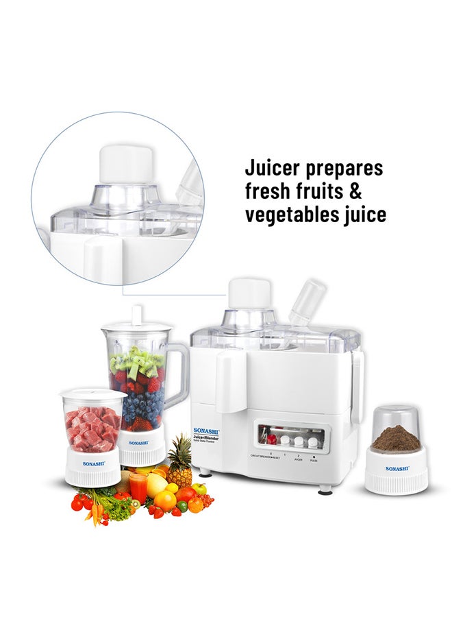 SONASHI 4 in 1 Juicer and Food Processor, Blender, Chopper & Grinder with 1.5L Jar Capacity | Unbreakable Jars | 2 Speed with PULSE Switch Control | Stainless Steel Grater and strainer with Detachable Parts for Easy Cleaning 600 W SJB-309 White - Image 2