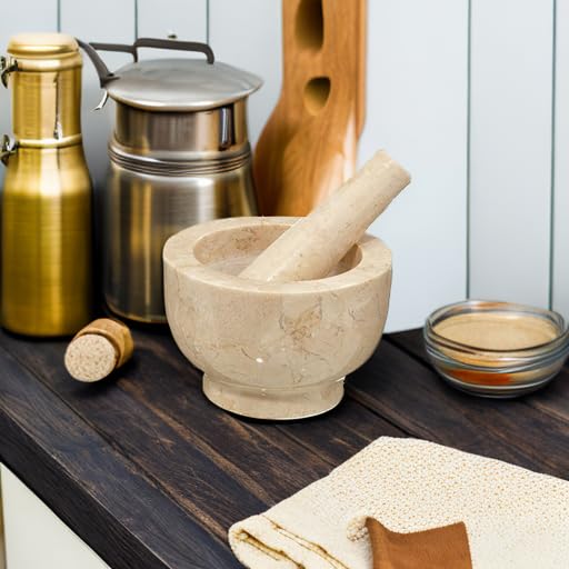 Cilio Champagne Marble Mortar and Pestle, 4-Inch, Cream - Image 5