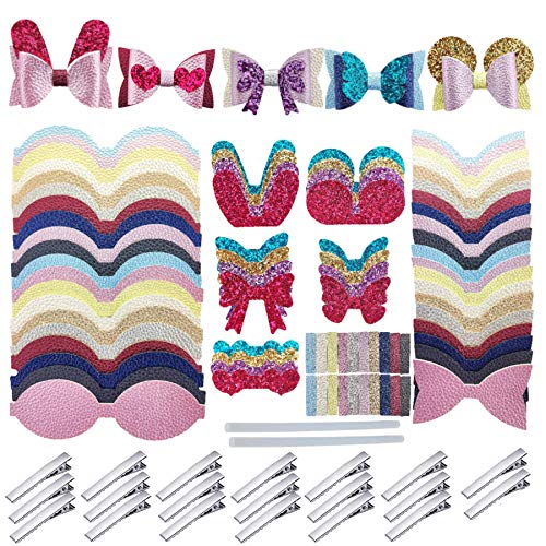 AOUXSEEM Faux Leather Hair Bows DIY Making Kit with Pre Cut Pieces and Hair Clips,Make Fashionable Shiny Hair Clips for Girls Lady Woman(Cute,20 Set) - Image 1