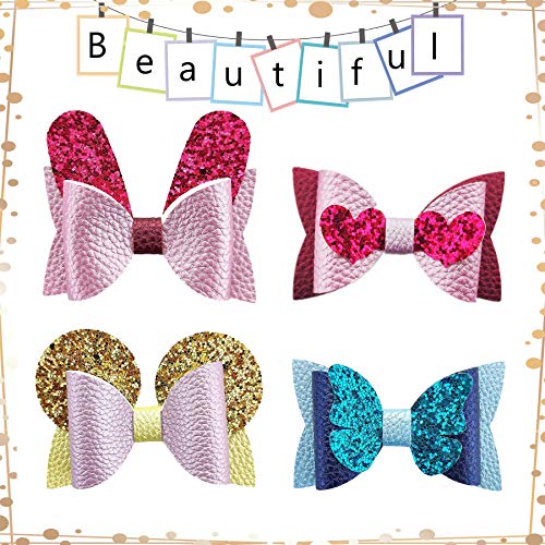 AOUXSEEM Faux Leather Hair Bows DIY Making Kit with Pre Cut Pieces and Hair Clips,Make Fashionable Shiny Hair Clips for Girls Lady Woman(Cute,20 Set) - Image 2