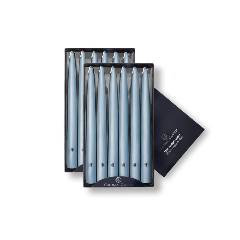 Colonial Candle Unscented Taper Candle Handipt Collection Coastal Blue 10 in Pack of 12  Up to 8 Hours Burn