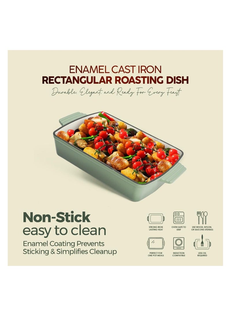 VAV طبق الشواء المستطيل من الحديد الزهر المينا VAV GET الصحي والآمن، (12 بوصة، أخضر) متوافق مع الفرن والحث، سهل التنظيف وغير لاصق - Image 5