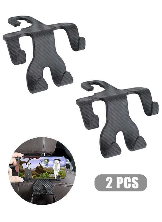 Generic 2 Pcs Carbon fiber Headrest Hooks for Car, Universal Multifunctional Car Back Seat Headrest Mobile Phone Holder, Heavy Duty Purse Holder Bag Holder for Car (Black) - Image 1