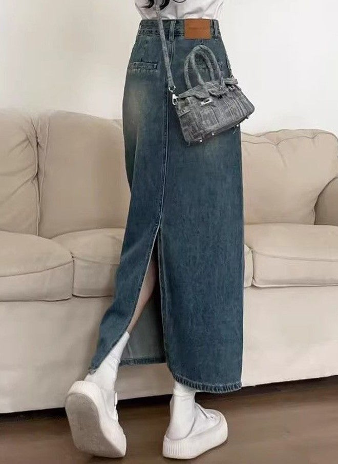 YUNIQEE تنورة ماكسي A-Line من الدنيم للنساء - Image 2