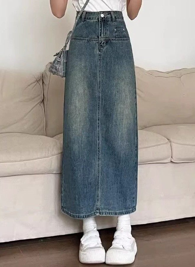 YUNIQEE تنورة ماكسي A-Line من الدنيم للنساء - Image 4