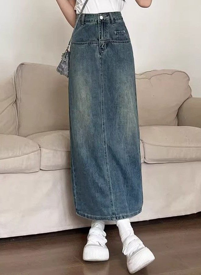 YUNIQEE تنورة ماكسي A-Line من الدنيم للنساء - Image 3