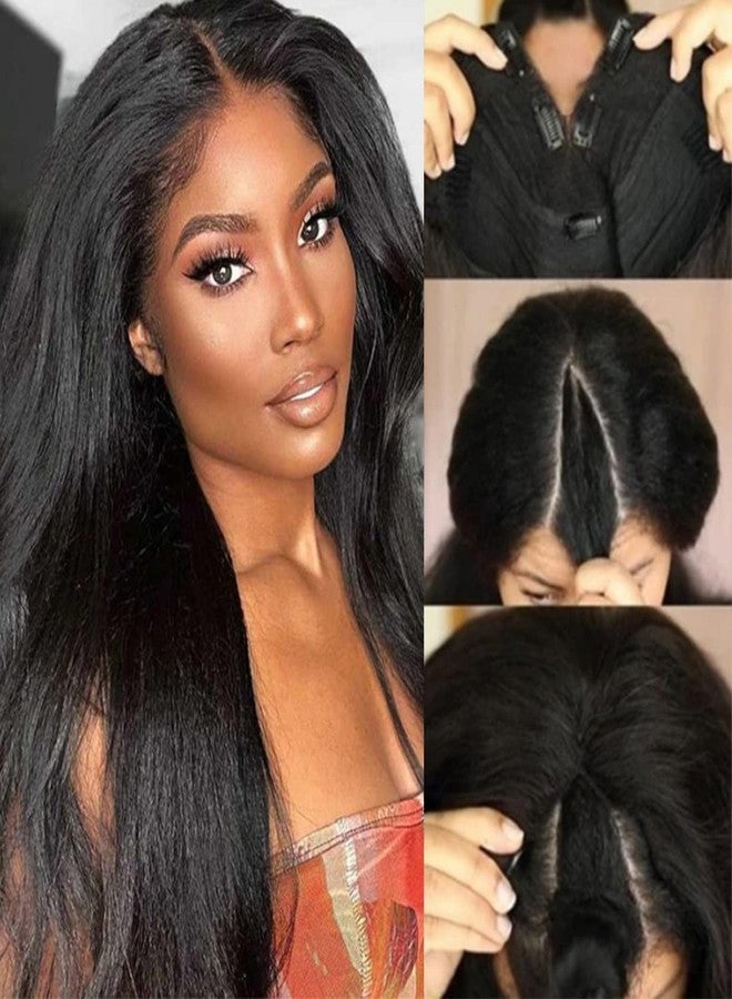 Nadula 10A V Part Kinky Straight Wig Human Hair No Leave Out Upgraded U Part Glueless Wigs for Women,Brazilian Yaki Straight V Part Human Hair Beginner Friendly Wig 150% Density 18inch - Image 3
