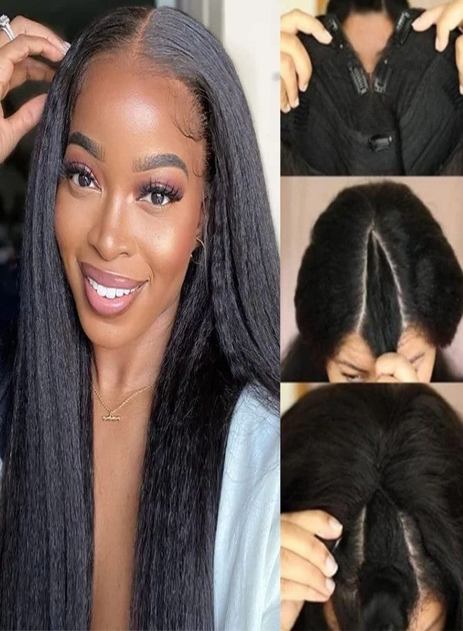 Nadula 10A V Part Kinky Straight Wig Human Hair No Leave Out Upgraded U Part Glueless Wigs for Women,Brazilian Yaki Straight V Part Human Hair Beginner Friendly Wig 150% Density 18inch - Image 1
