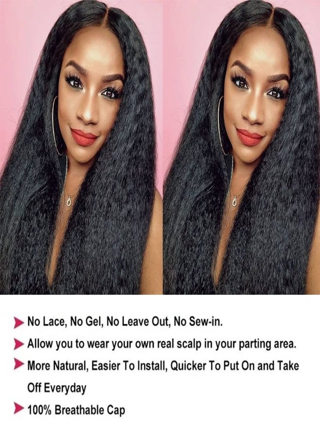 Nadula 10A V Part Kinky Straight Wig Human Hair No Leave Out Upgraded U Part Glueless Wigs for Women,Brazilian Yaki Straight V Part Human Hair Beginner Friendly Wig 150% Density 18inch - Image 4