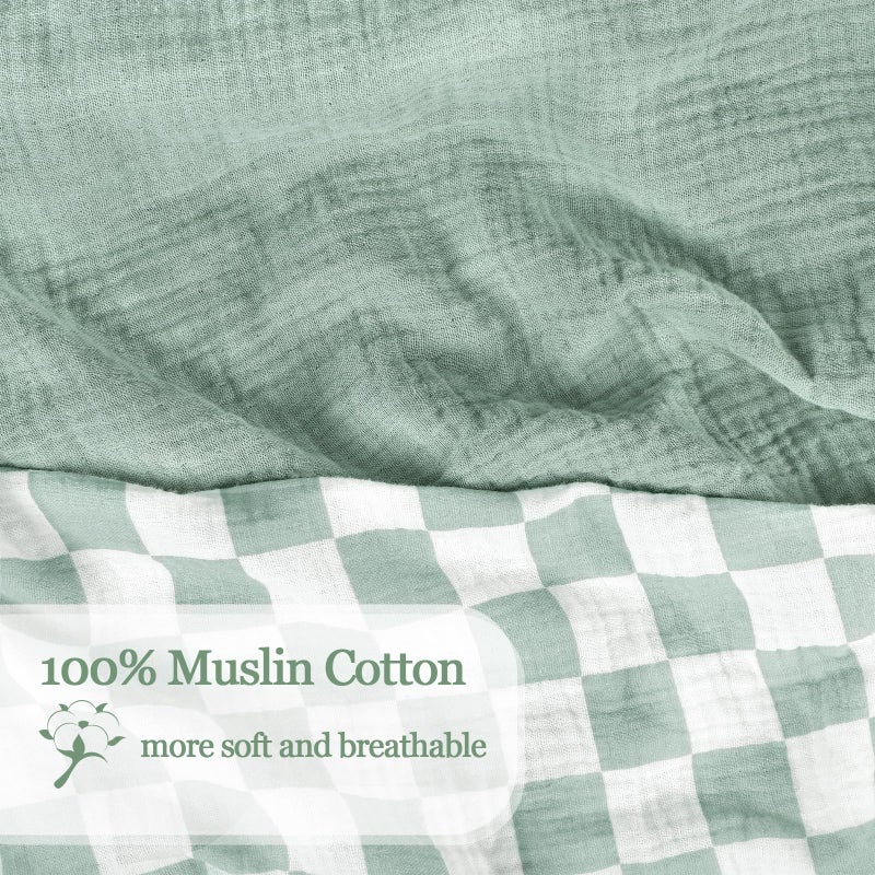 DILIMI Muslin Crib Sheets for Baby Boys and Girls, 2 Packs Ultra-Soft Breathable Baby Crib Sheet for Standard Crib and Toddler Mattress, Green and Checkered - Image 2