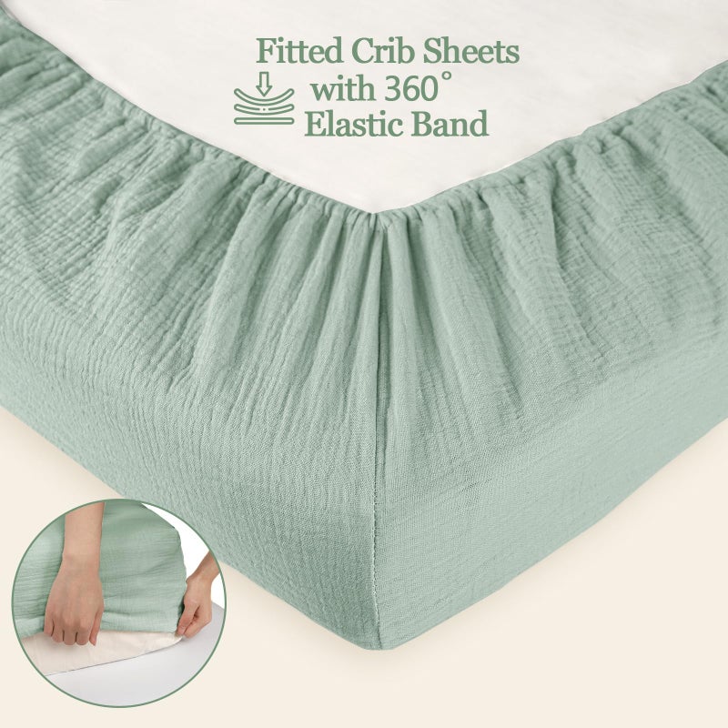 DILIMI Muslin Crib Sheets for Baby Boys and Girls, 2 Packs Ultra-Soft Breathable Baby Crib Sheet for Standard Crib and Toddler Mattress, Green and Checkered - Image 3