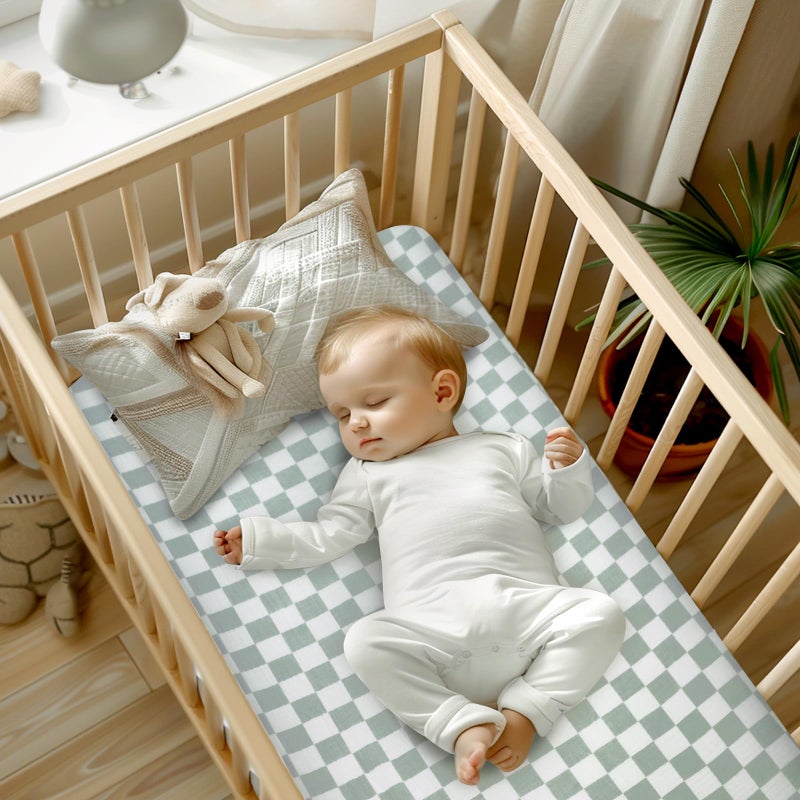 DILIMI Muslin Crib Sheets for Baby Boys and Girls, 2 Packs Ultra-Soft Breathable Baby Crib Sheet for Standard Crib and Toddler Mattress, Green and Checkered - Image 5