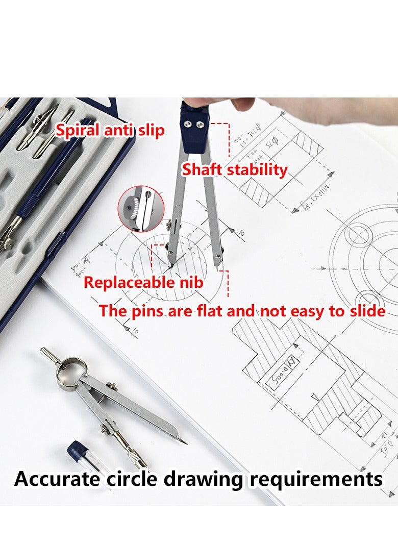 Generic Math Geometry Circle Kit, 7 Pieces Set Metal Compass Geometry Precision Tool Set, KASTWAVE Circle Drawing Tools Rulers Protractors for Architects Engineers Students, for Drafting and Drawings  - Image 3