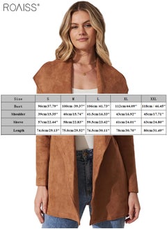 roaiss Women's Fashion Suede Lapel Coat Casual Solid Color Long Sleeved Cardigan Mid Length Waistband Soft Trench Coat  - Image 4