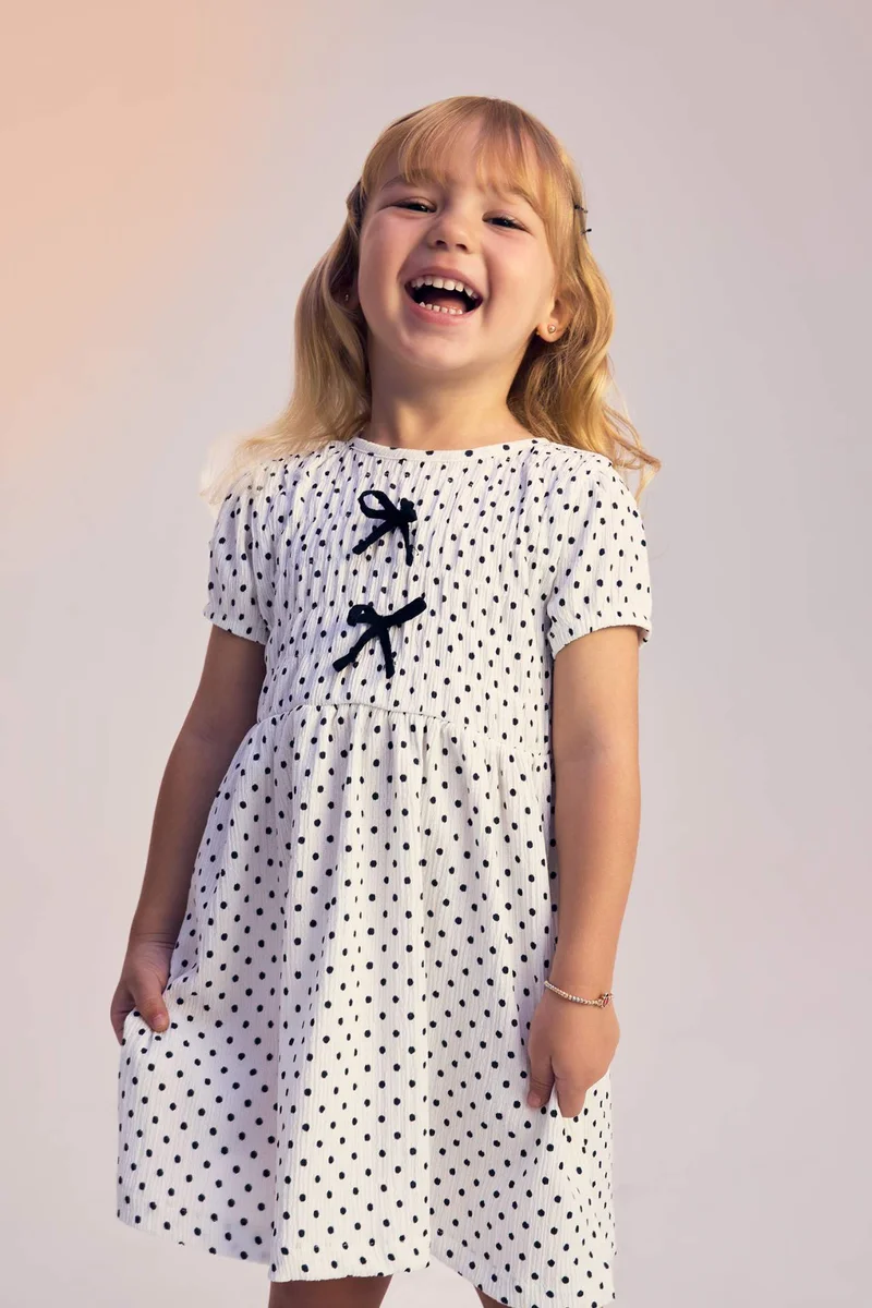 ديفاكتو Baby Girl Polka Dot Short Sleeve Dress