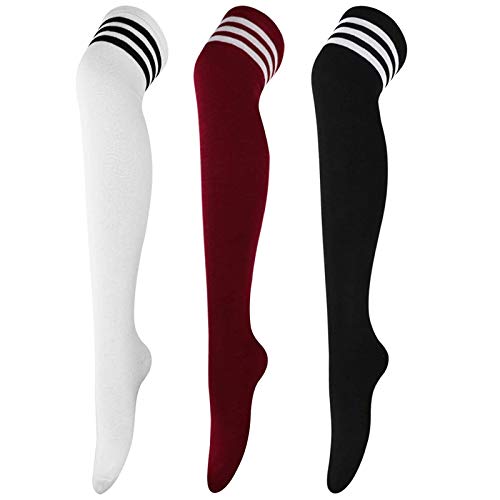 DRESHOW 3 Pairs High Thigh Socks Striped Over Knee Thin Tights Long Stocking Knee High Leg Warmer - Image 1
