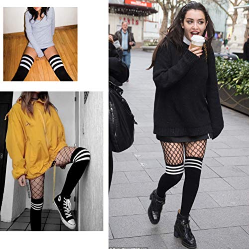 DRESHOW 3 Pairs High Thigh Socks Striped Over Knee Thin Tights Long Stocking Knee High Leg Warmer - Image 5