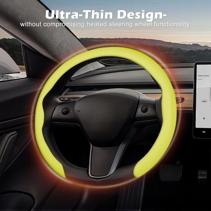 frani Leather Steering Wheel Cover, Universal 15 Inch Premium Non-Slip Steering Wheel Cover Yellow - Image 5