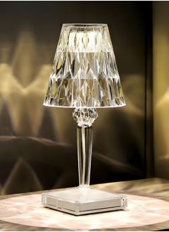 Crystal Table Lamp, Portable Diamond Table Lamp 3 Color Touch Control Rechargeable Lamp 2000mAh Acrylic Modern Style Cordless Table Lamp Wireless Night Light Room Decor Desk Lamp