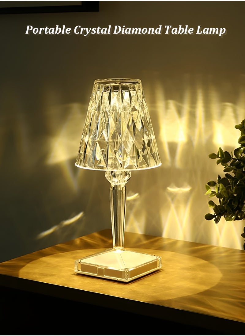 BORTONY - Crystal Table Lamp, Portable Diamond Table Lamp 3 Color Touch Control Rechargeable Lamp 2000mAh Acrylic Modern Style Cordless Table Lamp Wireless Night Light Room Decor Desk Lamp - Image 1
