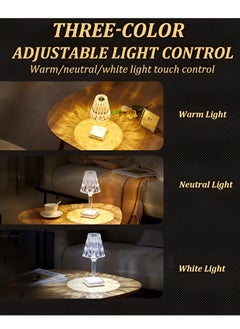 BORTONY Crystal Table Lamp, Portable Diamond Table Lamp 3 Color Touch Control Rechargeable Lamp 2000mAh Acrylic Modern Style Cordless Table Lamp Wireless Night Light Room Decor Desk Lamp  - Image 3