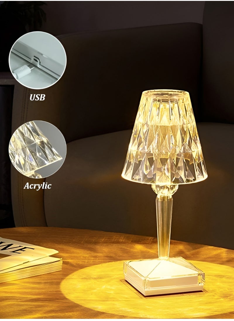 BORTONY - Crystal Table Lamp, Portable Diamond Table Lamp 3 Color Touch Control Rechargeable Lamp 2000mAh Acrylic Modern Style Cordless Table Lamp Wireless Night Light Room Decor Desk Lamp - Image 1