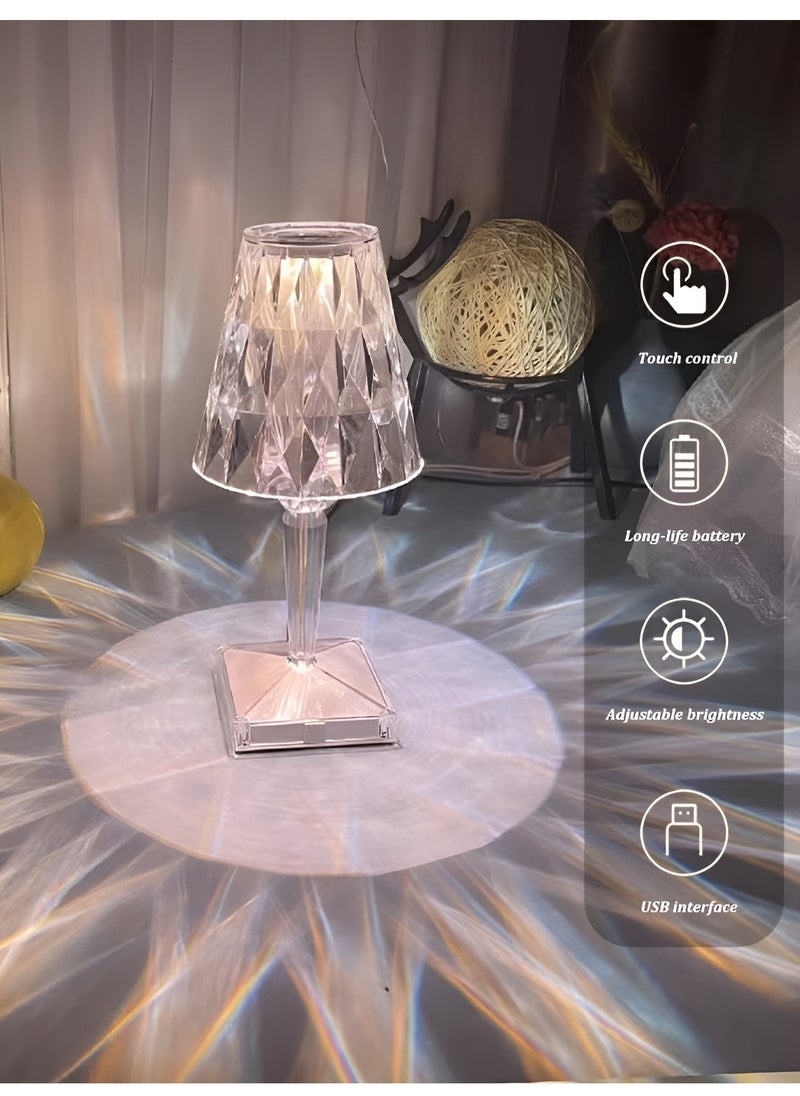 BORTONY - Crystal Table Lamp, Portable Diamond Table Lamp 3 Color Touch Control Rechargeable Lamp 2000mAh Acrylic Modern Style Cordless Table Lamp Wireless Night Light Room Decor Desk Lamp - Image 1
