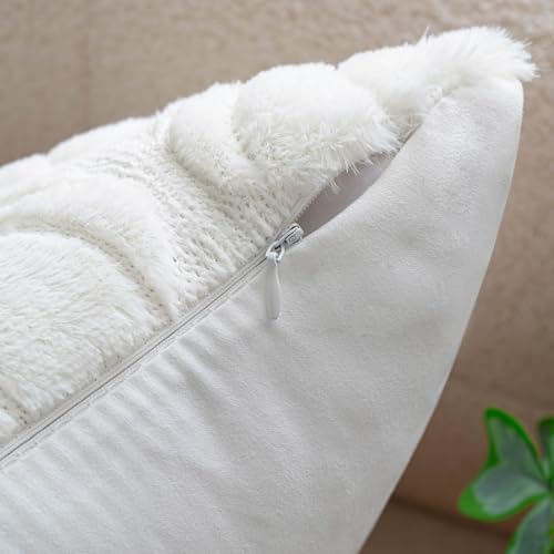 COSIBONO Pumpkin Fall Decorative Throw Pillow Covers 18"x18", Set of 2 Cream White Soft Faux Fur Pillow Covers for Autumn Harvest, Fluffy Plush Accent Pillow Cases for Farmhouse Couch Cushion Covers - Image 2