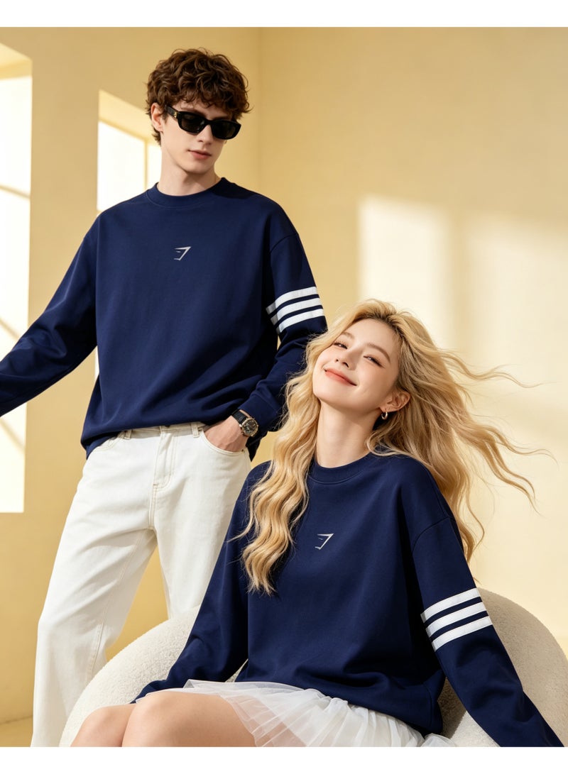 Gymshark Unisex Couple Long Sleeve Crew Neck Sweatshirt For Matching Outfits Daily Wear Navy Blue - Image 1