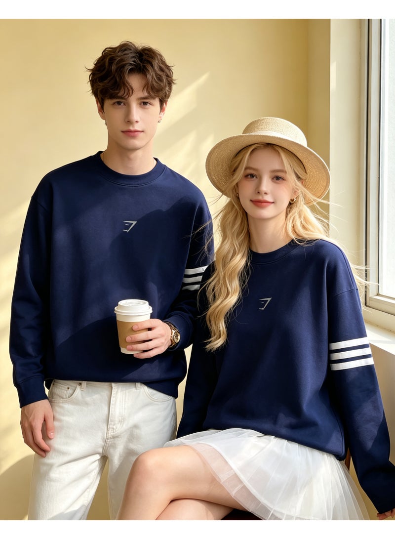 Gymshark Unisex Couple Long Sleeve Crew Neck Sweatshirt For Matching Outfits Daily Wear Navy Blue - Image 3