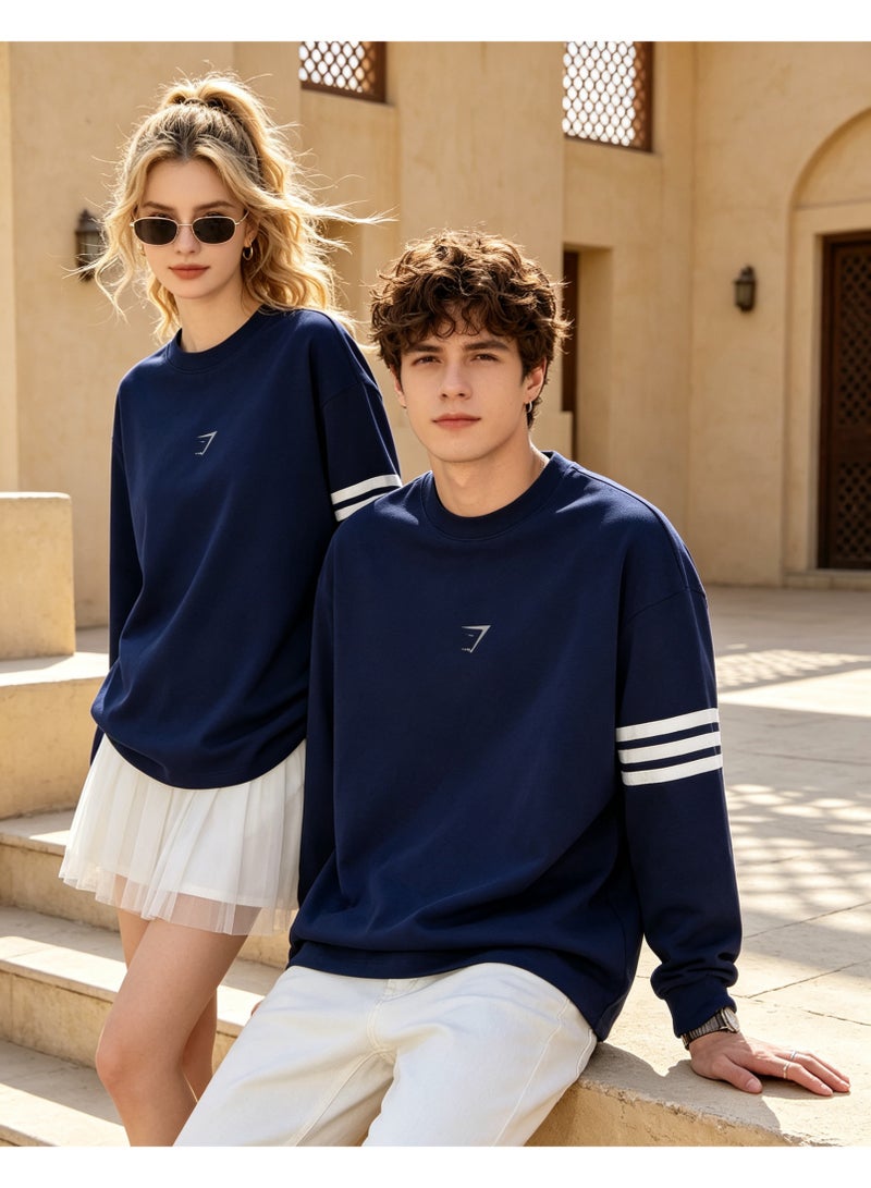 Gymshark Unisex Couple Long Sleeve Crew Neck Sweatshirt For Matching Outfits Daily Wear Navy Blue - Image 2