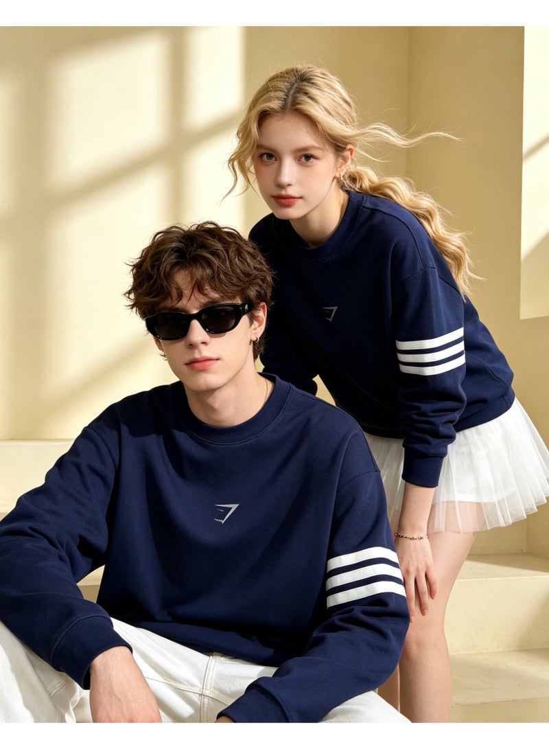 Gymshark Unisex Couple Long Sleeve Crew Neck Sweatshirt For Matching Outfits Daily Wear Navy Blue - Image 5