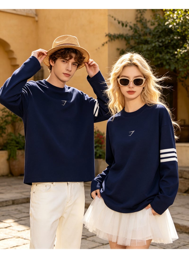 Gymshark Unisex Couple Long Sleeve Crew Neck Sweatshirt For Matching Outfits Daily Wear Navy Blue - Image 4