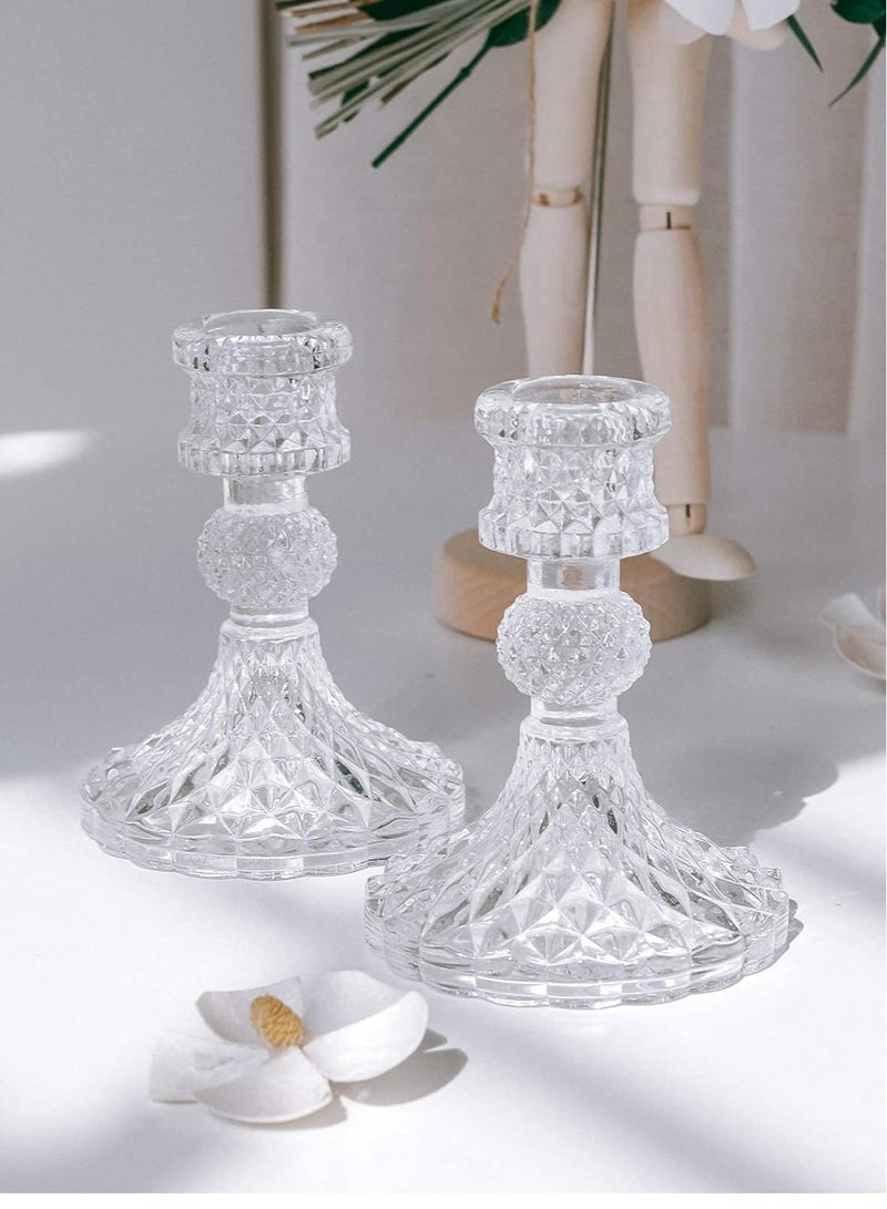 HOME ZONE Taper Candle Holders  Clear Glass Candlestick Holder Fit 0.8 Inch Candles, 4 Inch Tall Crystal Decorative Candle Stand Centerpiece for Table Wedding Dinning Party - Image 1