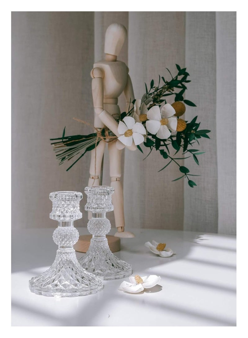 HOME ZONE Taper Candle Holders  Clear Glass Candlestick Holder Fit 0.8 Inch Candles, 4 Inch Tall Crystal Decorative Candle Stand Centerpiece for Table Wedding Dinning Party - Image 3