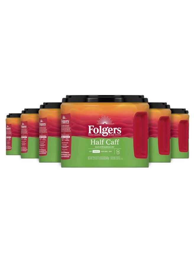 Folgers Half-Caff Medium Roast Ground Coffee, 22.6 Ounce (Pack of 6) - Image 1