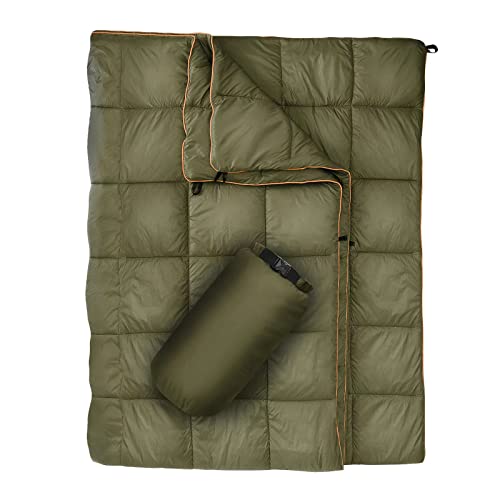 GLORSIGN Outdoor Puffy Camping Blanket Lightweight Down Alternative Puffy Printed Camping Large Ultra Warm Hammock Top Quilt Waterproof Blanket for Traveling Picnic Beach Party Cold Weather Olive