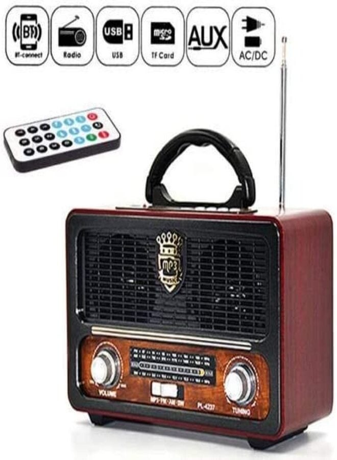 MEIER M-111BT Portable Antique Radio Nostalgic Wooden Retro FM Radio With AM | FM | SW Band Frequency, USB | SD | TF Card Slot, AUX and Bluetooth Remote Modern Feature Vintage Radio - Image 4